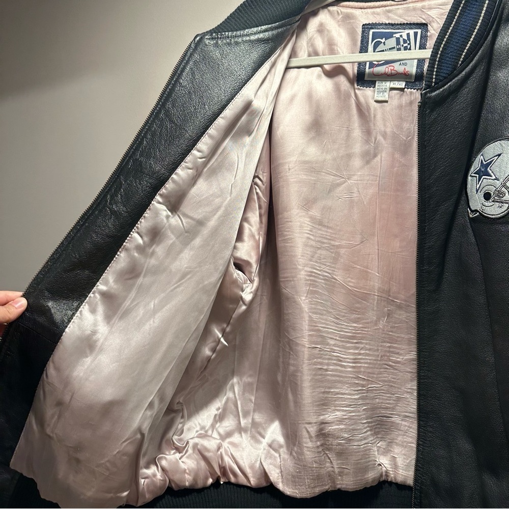 Vintage Carl Banks Dallas Cowboys Black Silver Blue Leather Bomber Jacket XL - Picture 13 of 16